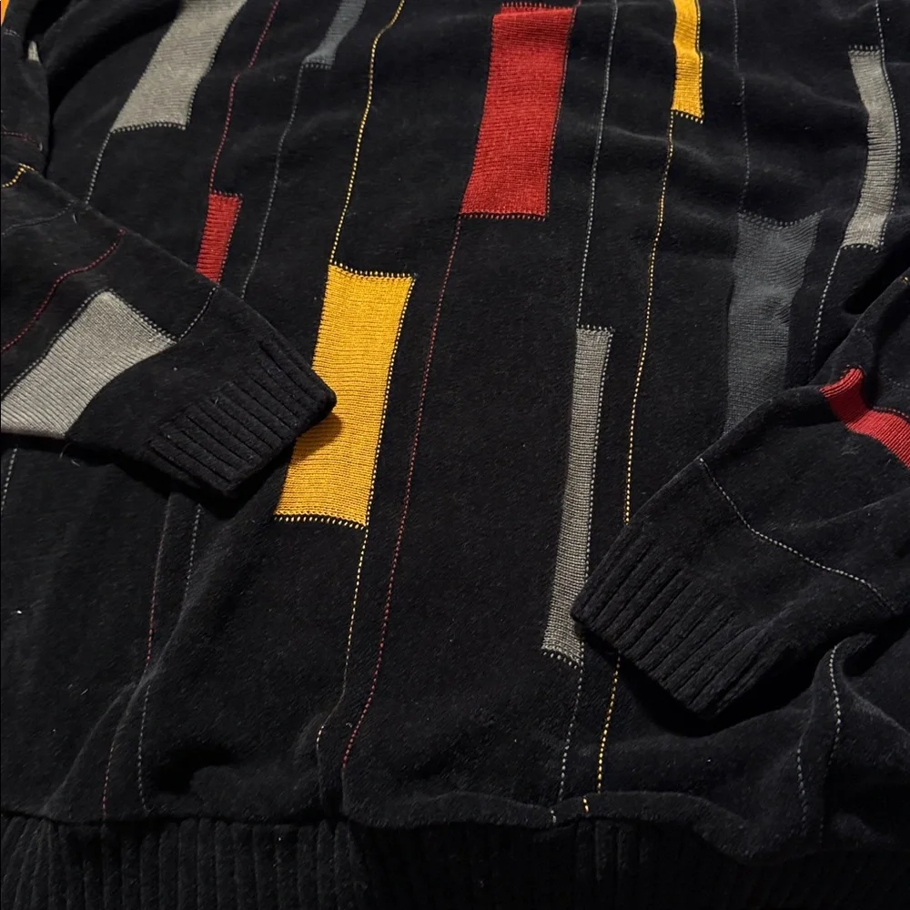 Protege’Men's Black Multicolor Sweater with Red and Yellow Accents 2XLT - Picture 3 of 6